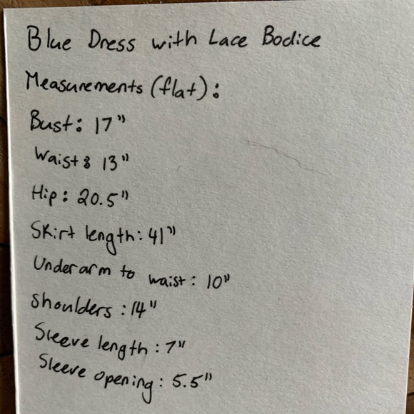 Handmade blue dress with lace bodice and matching belt - Picture 7 of 7